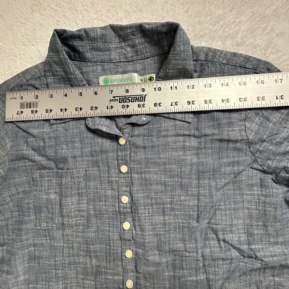 Aventura Womens Organic Cotton Long-Sleeve Button-Up Pullover Shirt Top XL Blue - Picture 6 of 9